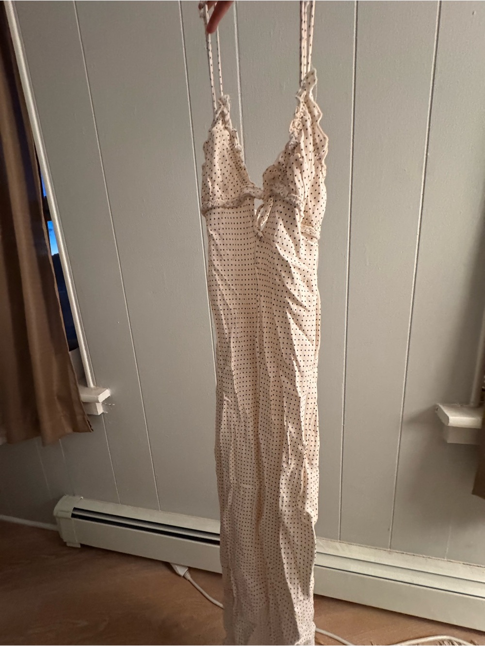 Zara Cream Polka-Dot Maxi Slip Dress with Lace Trim
